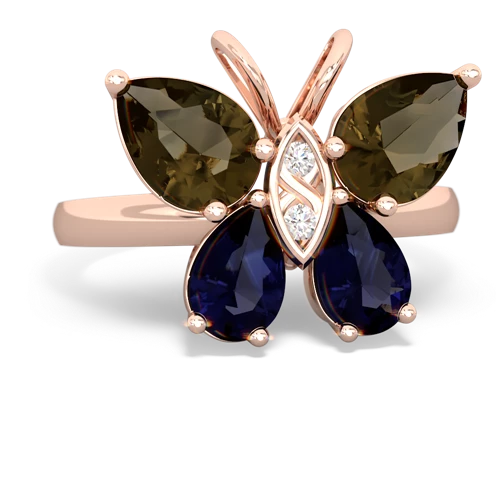 smoky quartz-sapphire butterfly ring