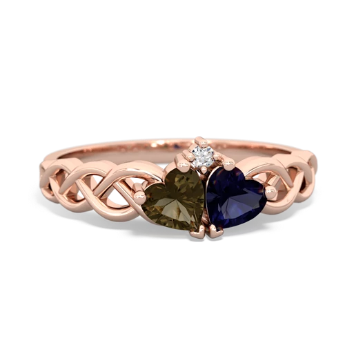 smoky quartz-sapphire celtic braid ring