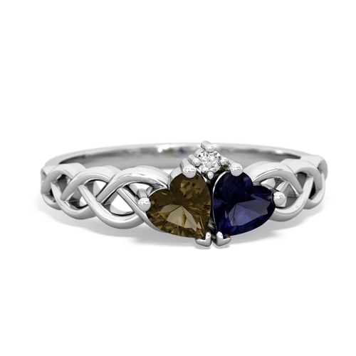 smoky quartz-sapphire celtic braid ring