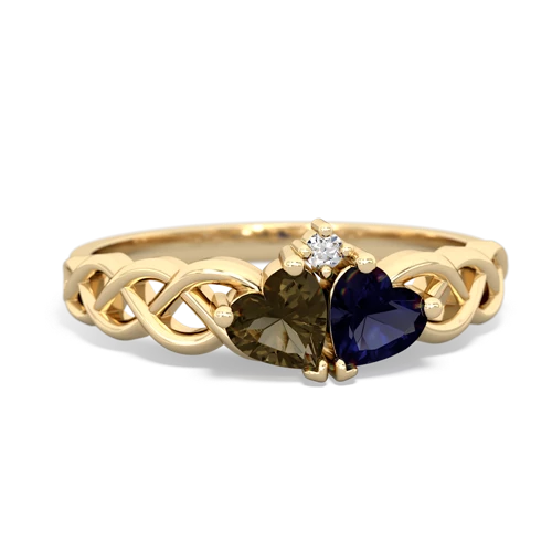 smoky quartz-sapphire celtic braid ring