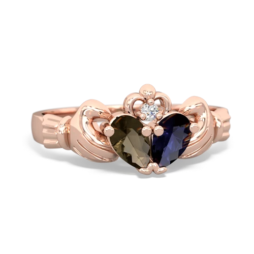 smoky quartz-sapphire claddagh ring