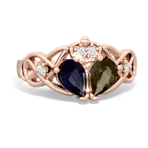 smoky quartz-sapphire claddagh ring