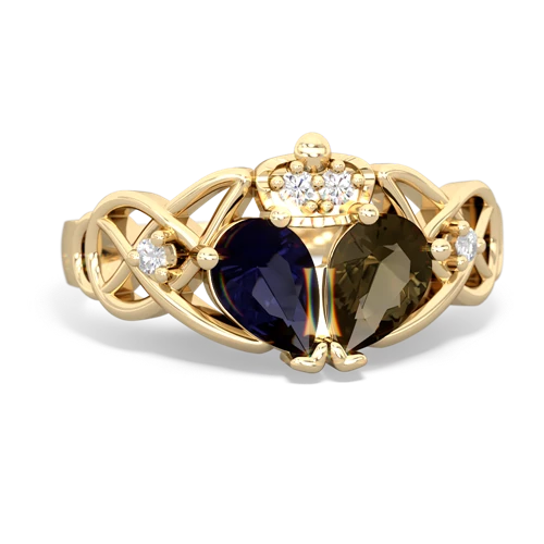 smoky quartz-sapphire claddagh ring