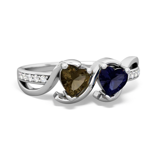 smoky quartz-sapphire double heart ring