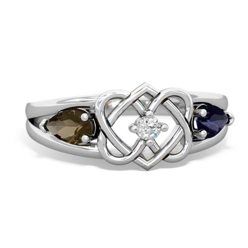 smoky quartz-sapphire double heart ring