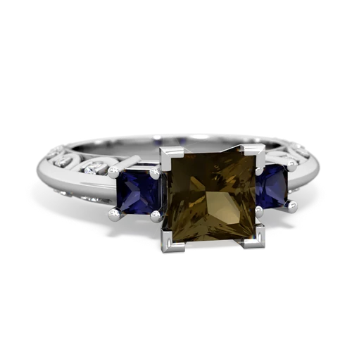 Smoky Quartz Genuine Smoky Quartz with Genuine Sapphire and Genuine London Blue Topaz Art Deco ring Ring