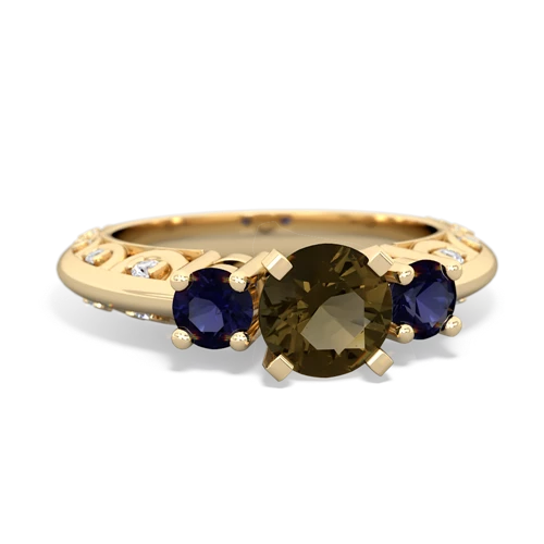 smoky quartz-sapphire engagement ring
