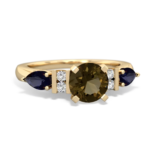 Smoky Quartz Genuine Smoky Quartz with Genuine Sapphire and Genuine Sapphire Engagement ring Ring