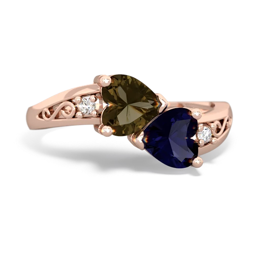 smoky quartz-sapphire filligree ring