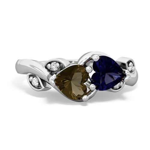 smoky quartz-sapphire floral keepsake ring