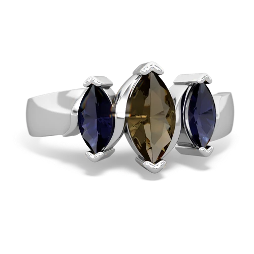 Smoky Quartz Genuine Smoky Quartz with Genuine Sapphire and Genuine White Topaz Three Peeks ring Ring