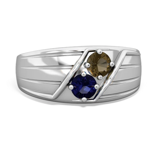 smoky quartz-sapphire mens ring