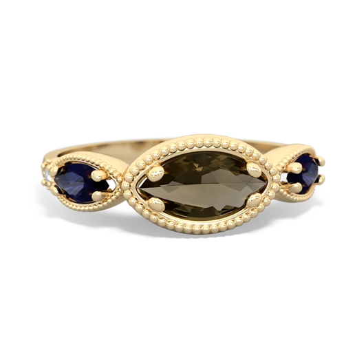 Smoky Quartz Genuine Smoky Quartz with Genuine Sapphire and Genuine Swiss Blue Topaz Antique Style Keepsake ring Ring