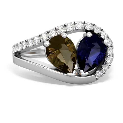 smoky quartz-sapphire pave heart ring