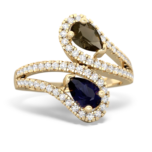 smoky quartz-sapphire pave swirls ring
