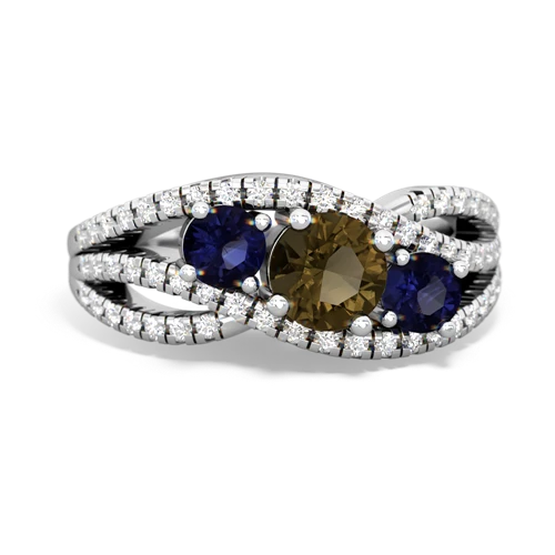 smoky quartz-sapphire three stone pave ring