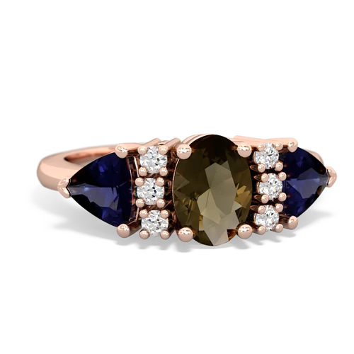 Smoky Quartz Genuine Smoky Quartz with Genuine Sapphire and Genuine Swiss Blue Topaz Antique Style Three Stone ring Ring