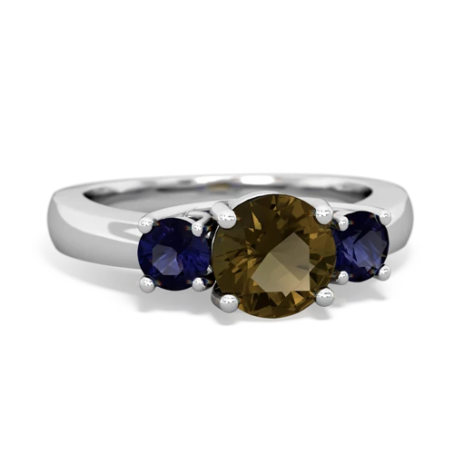 Smoky Quartz Genuine Smoky Quartz with Genuine Sapphire and Genuine Sapphire Three Stone Trellis ring Ring