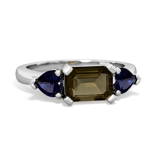 Smoky Quartz Genuine Smoky Quartz with Genuine Sapphire and Genuine Swiss Blue Topaz Three Stone ring Ring