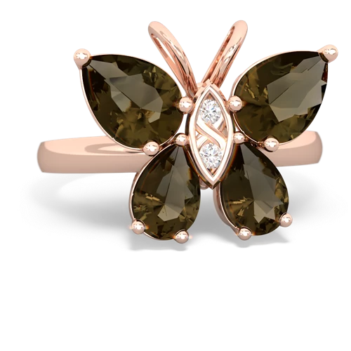smoky quartz-smoky quartz butterfly ring