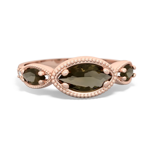 lab sapphire-smoky quartz milgrain marquise ring