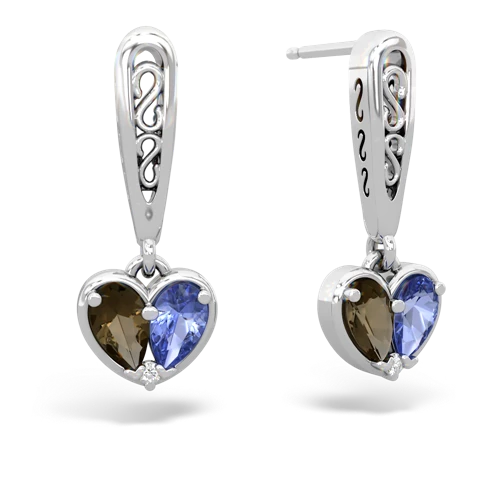 smoky quartz-tanzanite filligree earrings