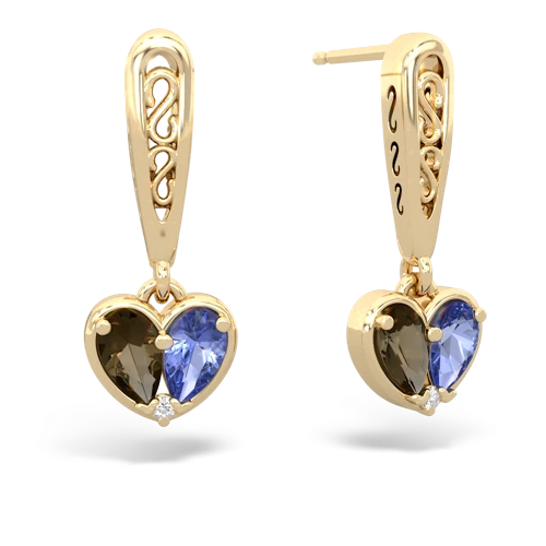 smoky quartz-tanzanite filligree earrings
