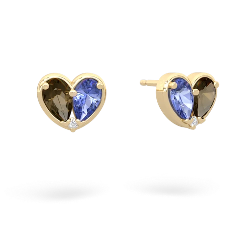 smoky quartz-tanzanite one heart earrings