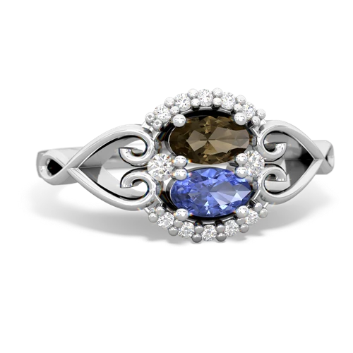 smoky quartz-tanzanite antique keepsake ring