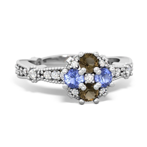 smoky quartz-tanzanite art deco engagement ring