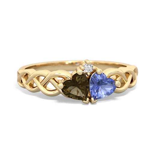 smoky quartz-tanzanite celtic braid ring