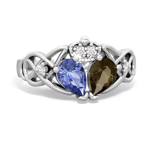 smoky quartz-tanzanite claddagh ring