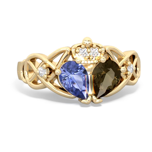 smoky quartz-tanzanite claddagh ring