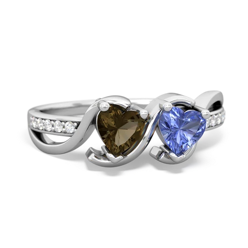 smoky quartz-tanzanite double heart ring