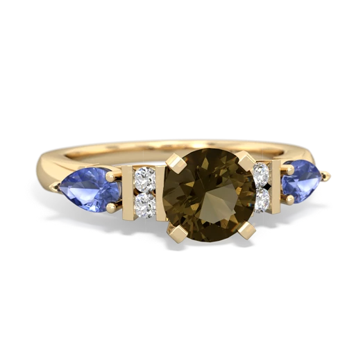 Smoky Quartz Genuine Smoky Quartz with Genuine Tanzanite and Lab Created Emerald Engagement ring Ring