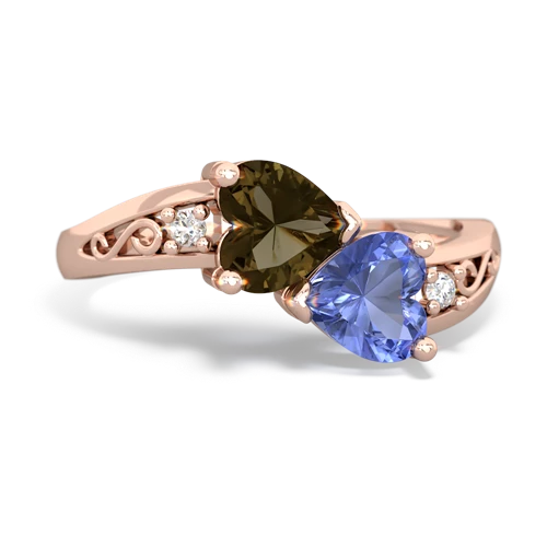 smoky quartz-tanzanite filligree ring