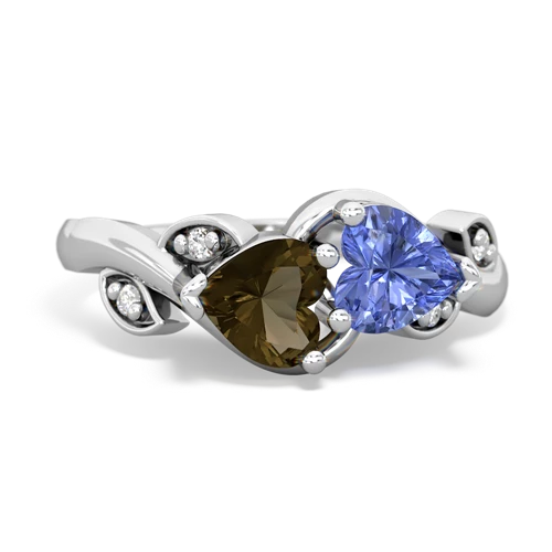 smoky quartz-tanzanite floral keepsake ring