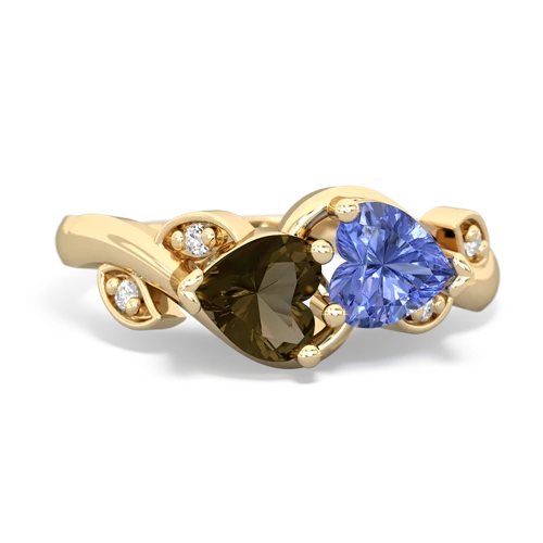 smoky quartz-tanzanite floral keepsake ring