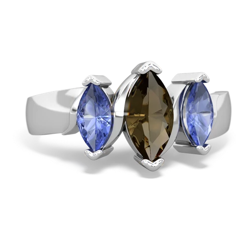 Smoky Quartz Genuine Smoky Quartz with Genuine Tanzanite and Genuine Sapphire Three Peeks ring Ring