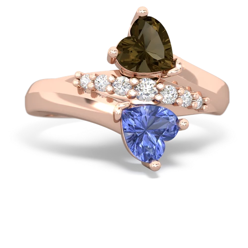 smoky quartz-tanzanite modern ring
