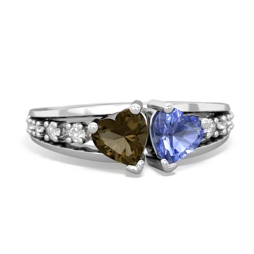 smoky quartz-tanzanite modern ring