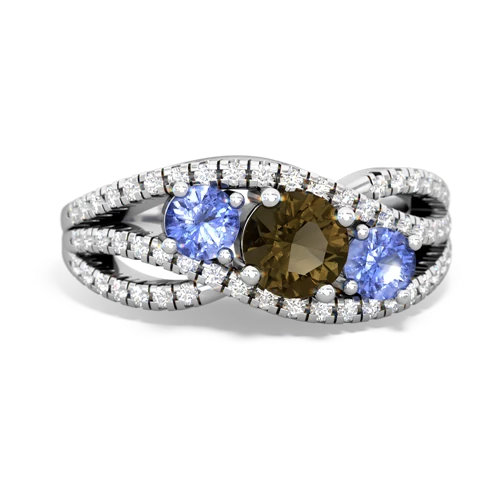 smoky quartz-tanzanite three stone pave ring