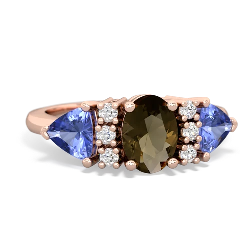 Smoky Quartz Genuine Smoky Quartz with Genuine Tanzanite and Genuine Sapphire Antique Style Three Stone ring Ring