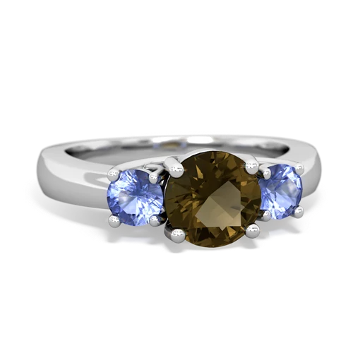 Smoky Quartz Genuine Smoky Quartz with Genuine Tanzanite and Genuine Sapphire Three Stone Trellis ring Ring