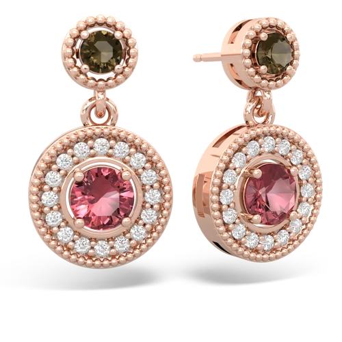 smoky quartz-tourmaline halo earrings
