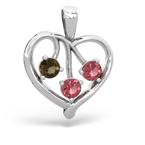 Smoky Quartz Genuine Smoky Quartz with Genuine Pink Tourmaline and Lab Created Sapphire Glowing Heart pendant Pendant