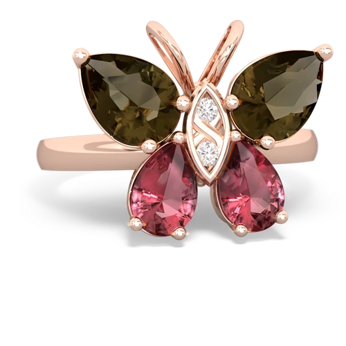 smoky quartz-tourmaline butterfly ring