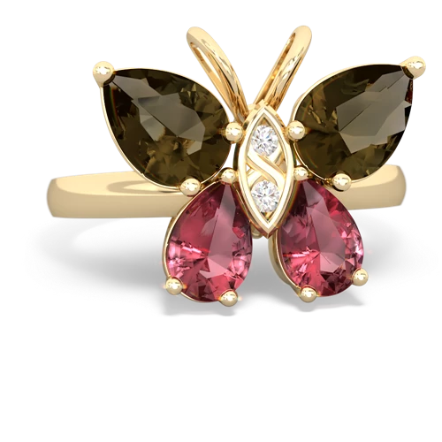 smoky quartz-tourmaline butterfly ring