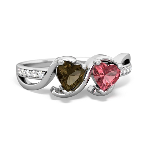 smoky quartz-tourmaline double heart ring