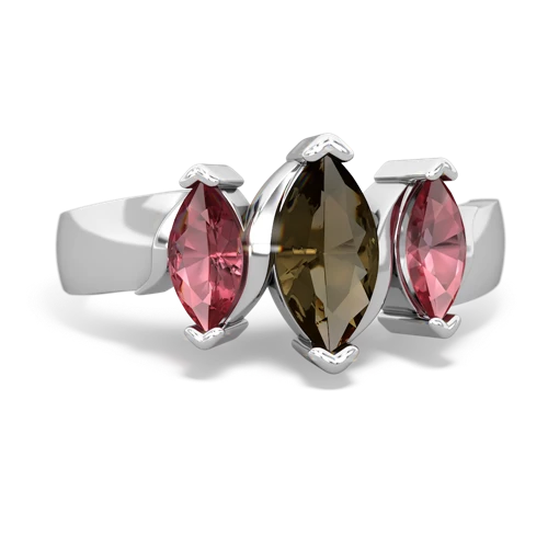 Smoky Quartz Genuine Smoky Quartz with Genuine Pink Tourmaline and Lab Created Sapphire Three Peeks ring Ring